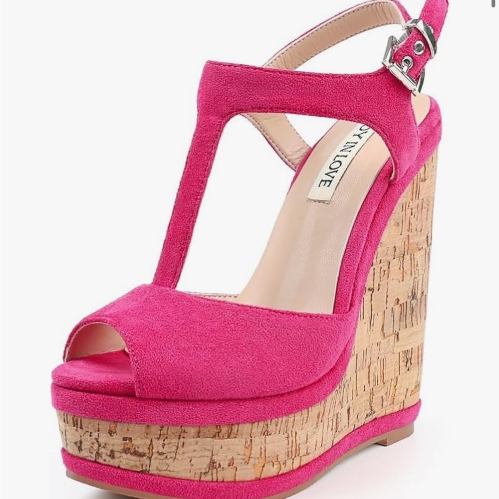 Pink Cork Platform Wedges with T-Strap size 10 BRAND NEW